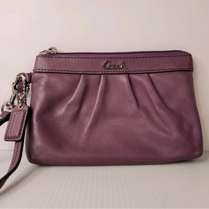 Coach Genuine Soft Leather Pleated Wristlet Purple with Silver-Tone Hardware